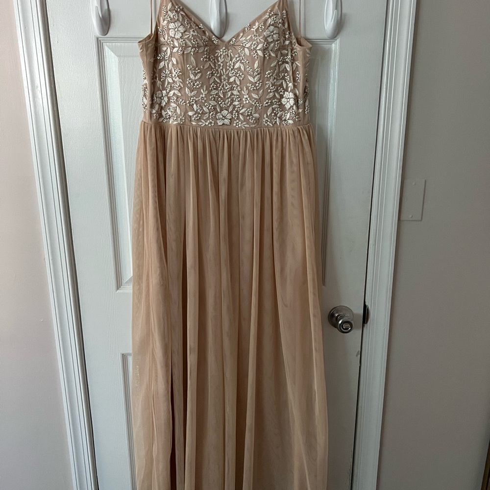 Anthropologie BHLDN Champagne Elowen Beaded Maxi Dress Gown 8 - Picture 5 of 6